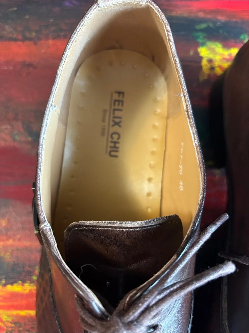 Felix Chu Men's Brown Leather Lace-Up Geometric Hexagon Embossed Oxfords F87-76